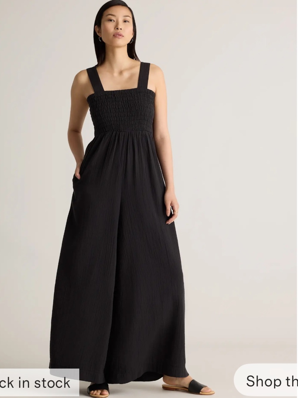 Quince Black Smocked Wide-Leg Jumpsuit